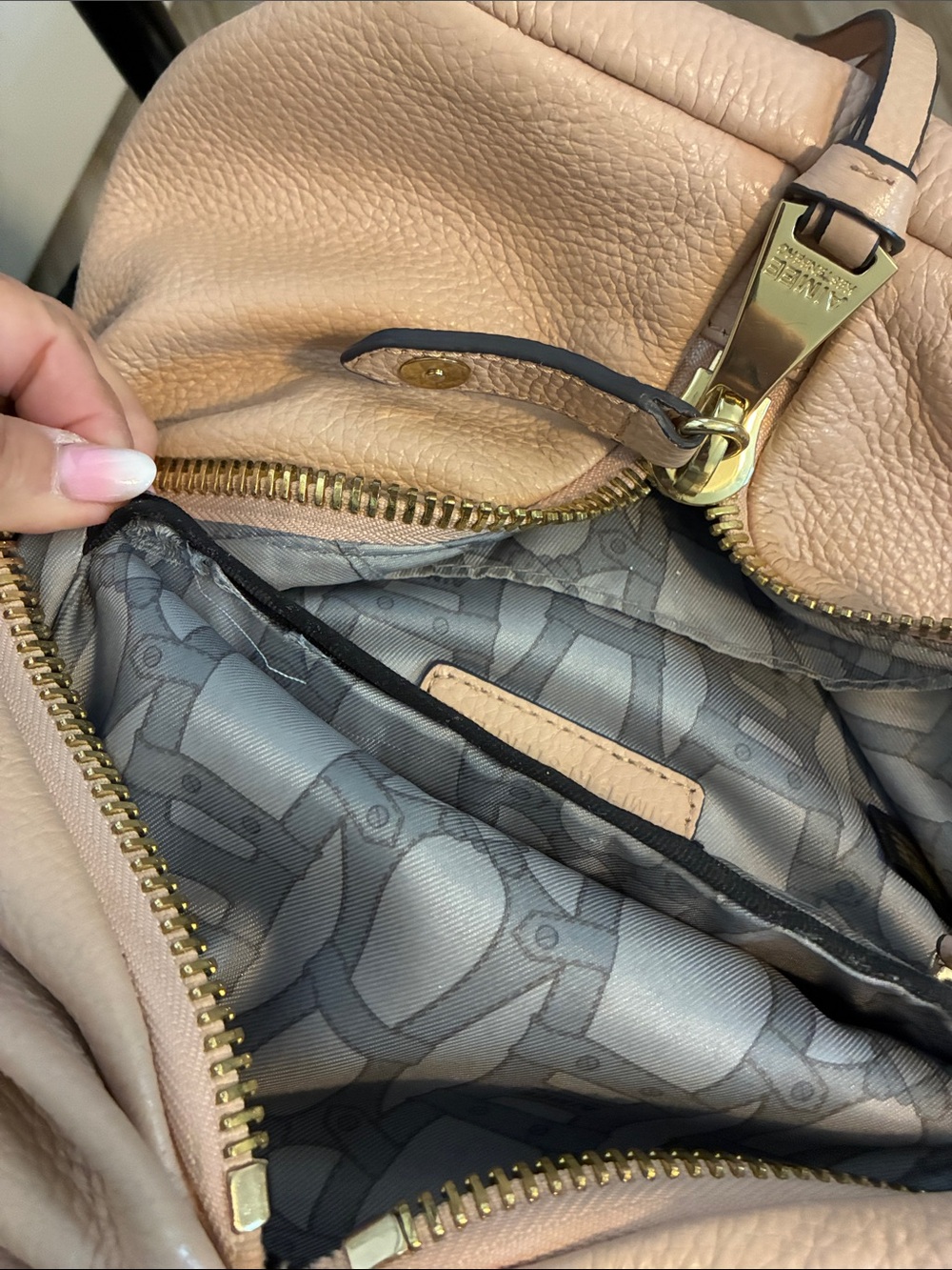 Aimee Kestenberg Blush Leather Pebbled Backpack with Gold Hardware - Picture 10 of 11